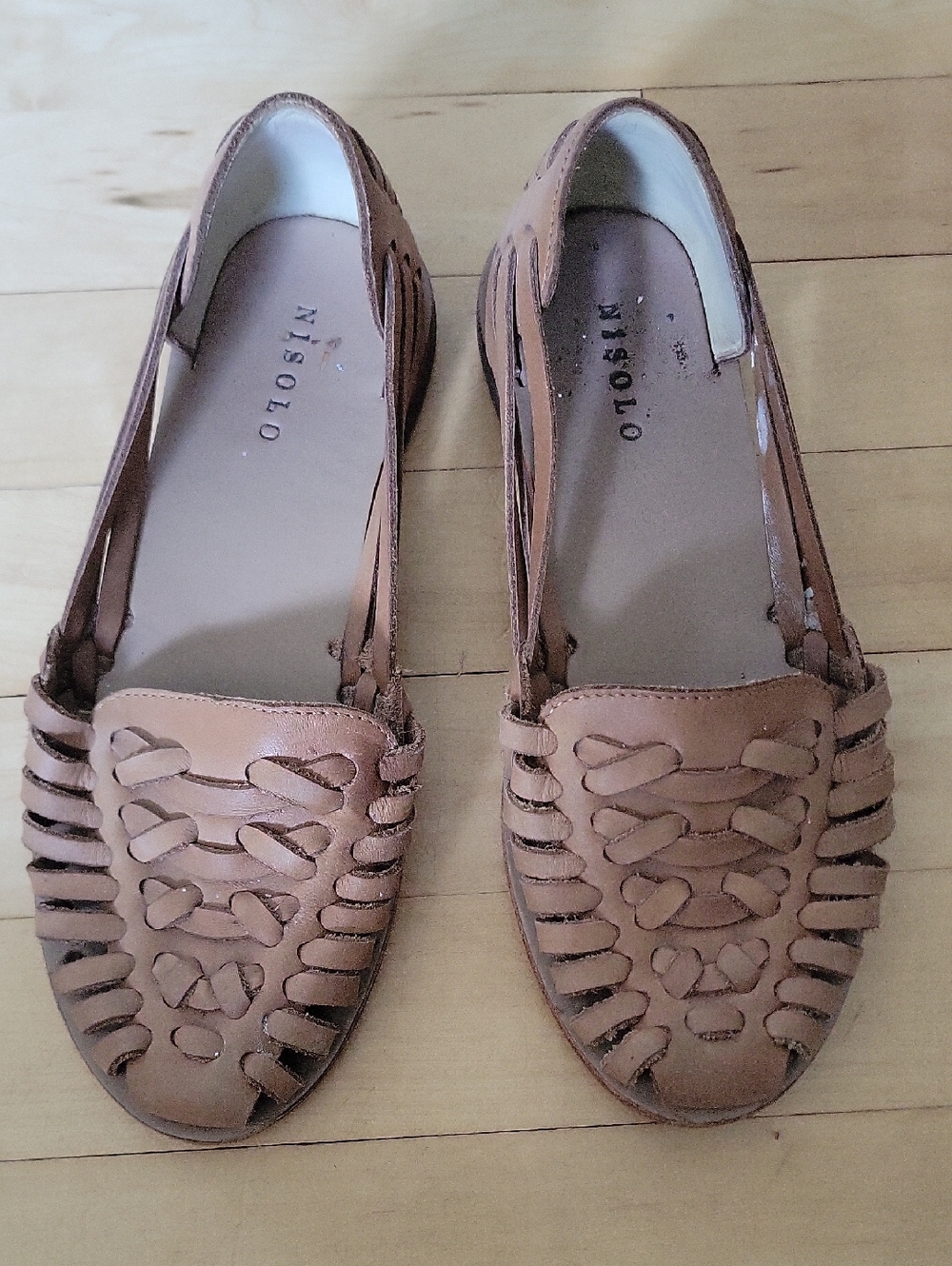 Nisolo Tan Woven Leather Huarache Loafer Ballet Flats - 6